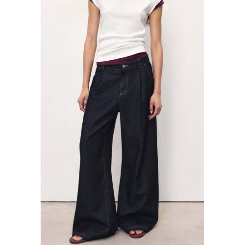 Mango wide leg jeans dark blue denim afbeelding