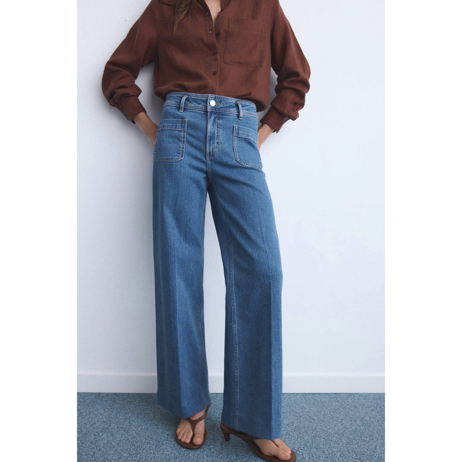 Mango high waist wide leg jeans medium blue denim