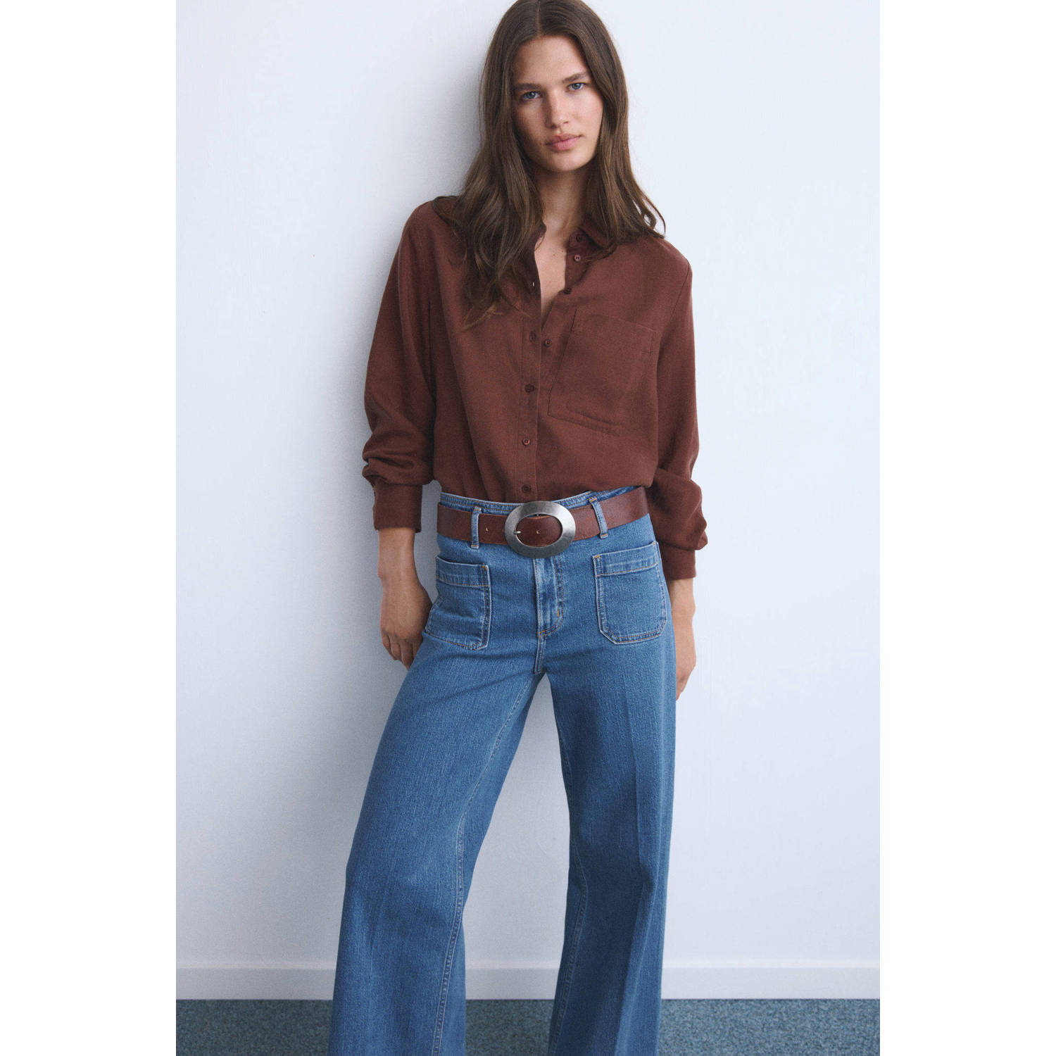 Mango high waist wide leg jeans medium blue denim