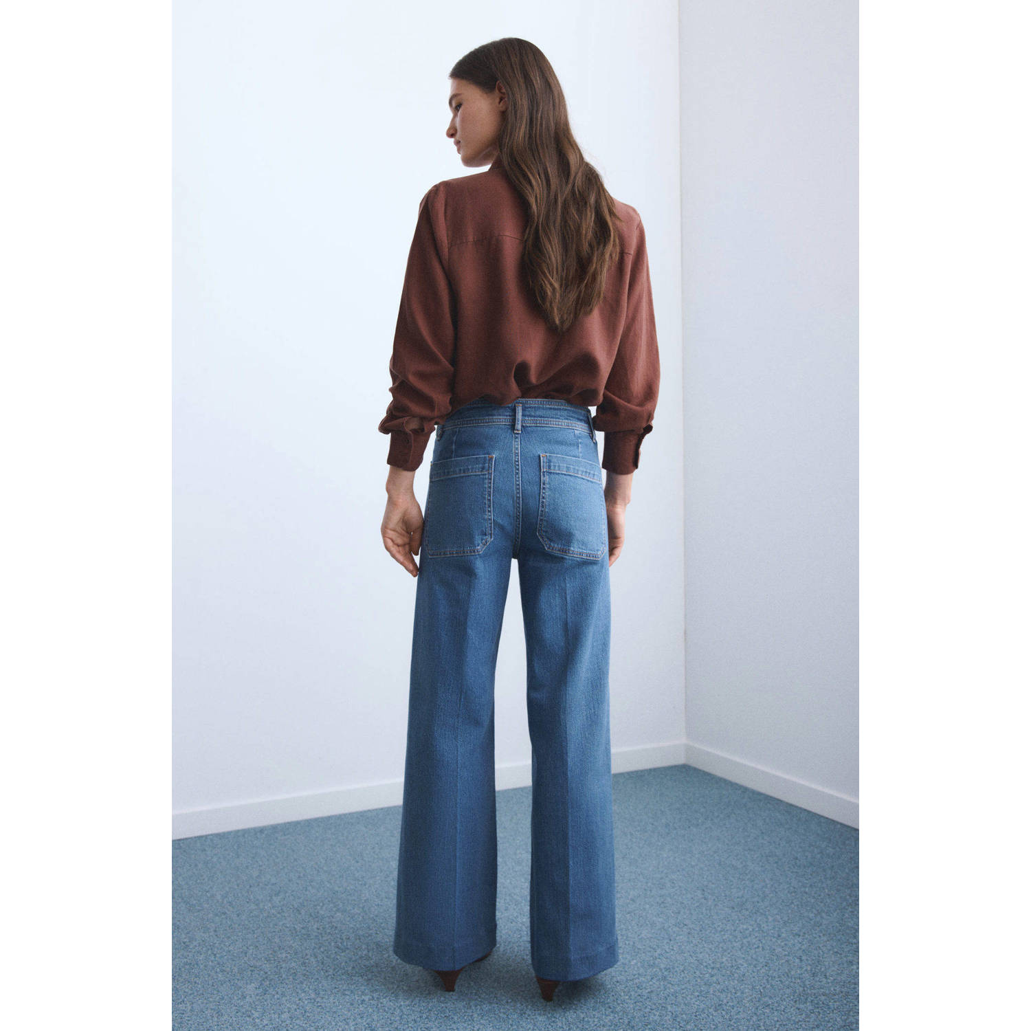 Mango high waist wide leg jeans medium blue denim