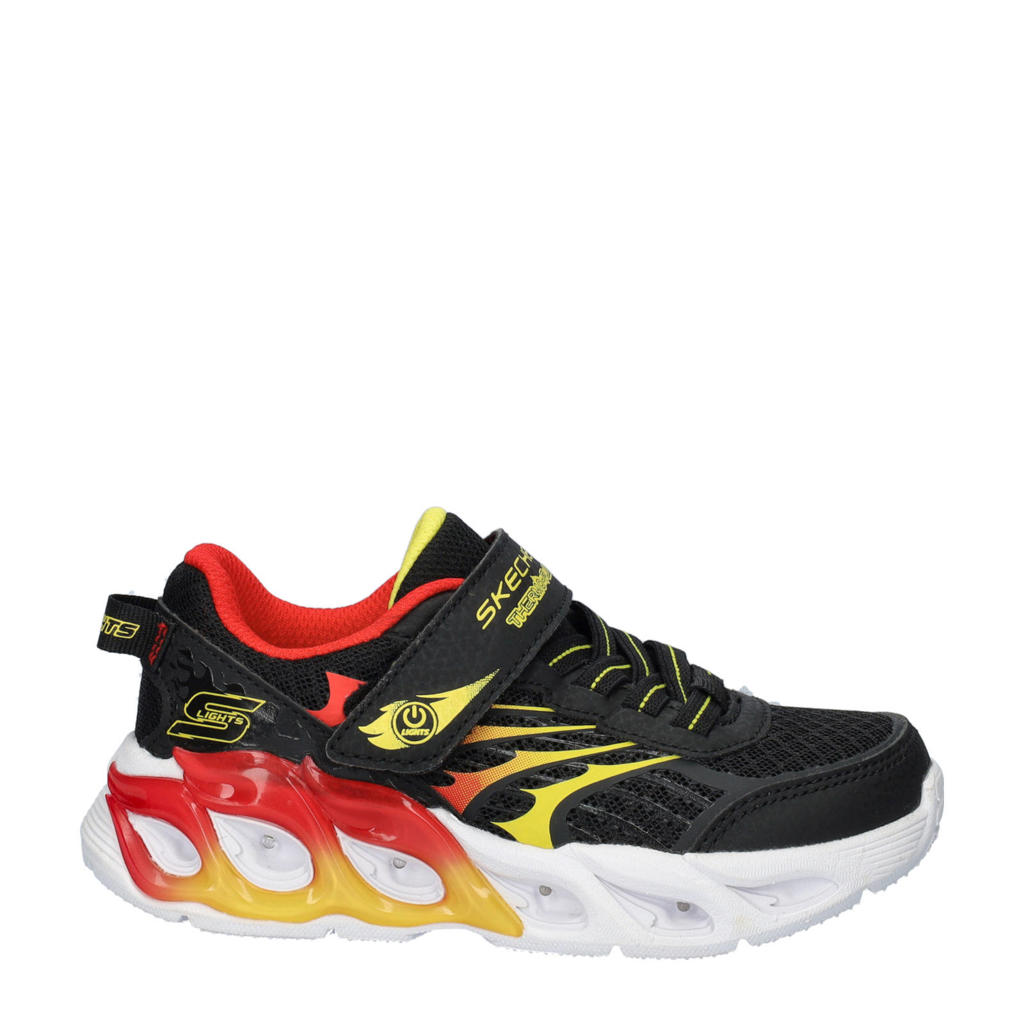 Zwart en rode jongens Skechers sneakers met lichtjes met elastische veter- met klittenbandsluiting