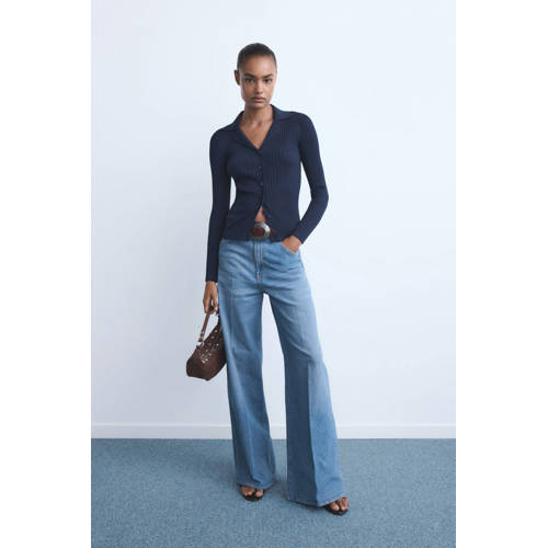 Mango high waist wide leg jeans light blue denim afbeelding