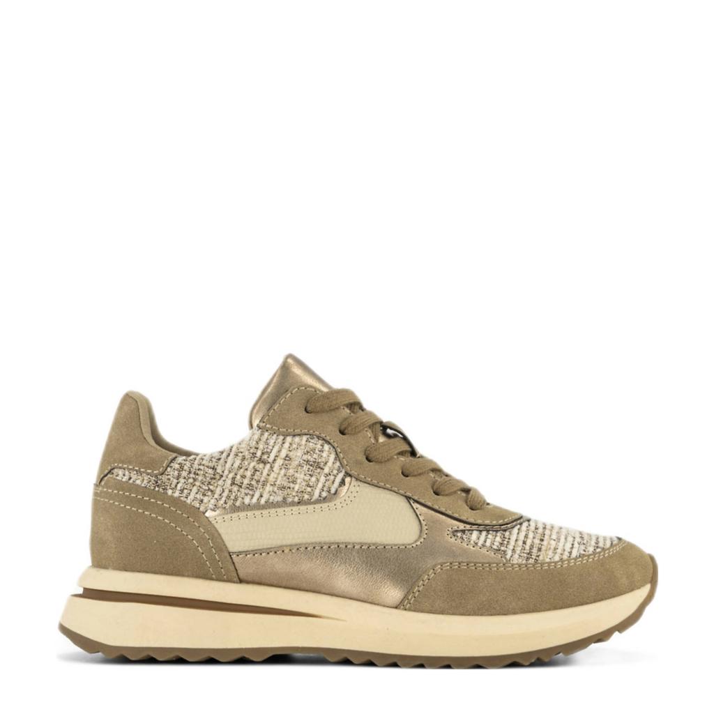 Beige dames Graceland sneakers van textiel en imitatieleer met veters