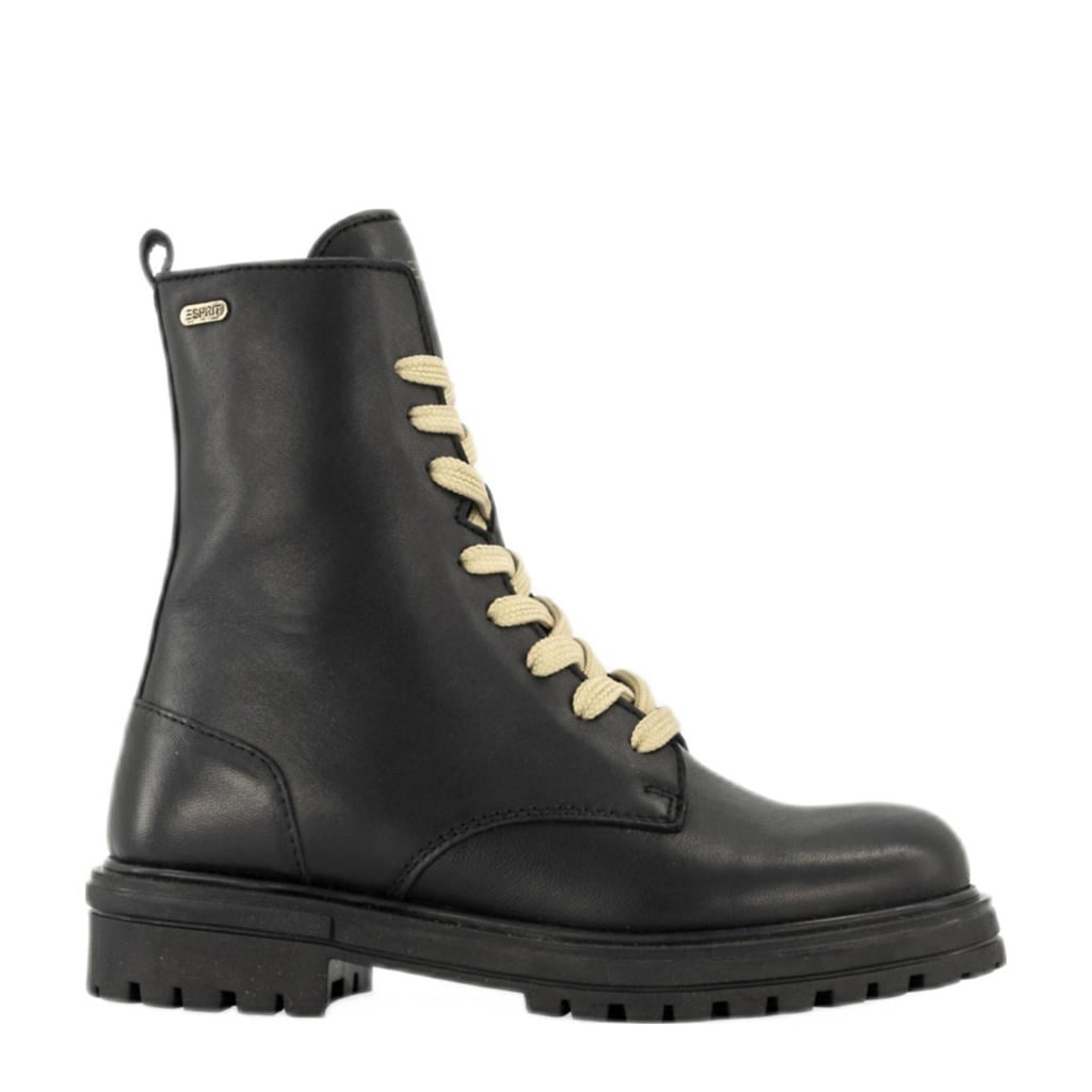 Zwarte meisjes ESPRIT veterboots van imitatieleer met rits- en vetersluiting