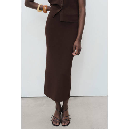 Mango midi rok donkerbruin afbeelding