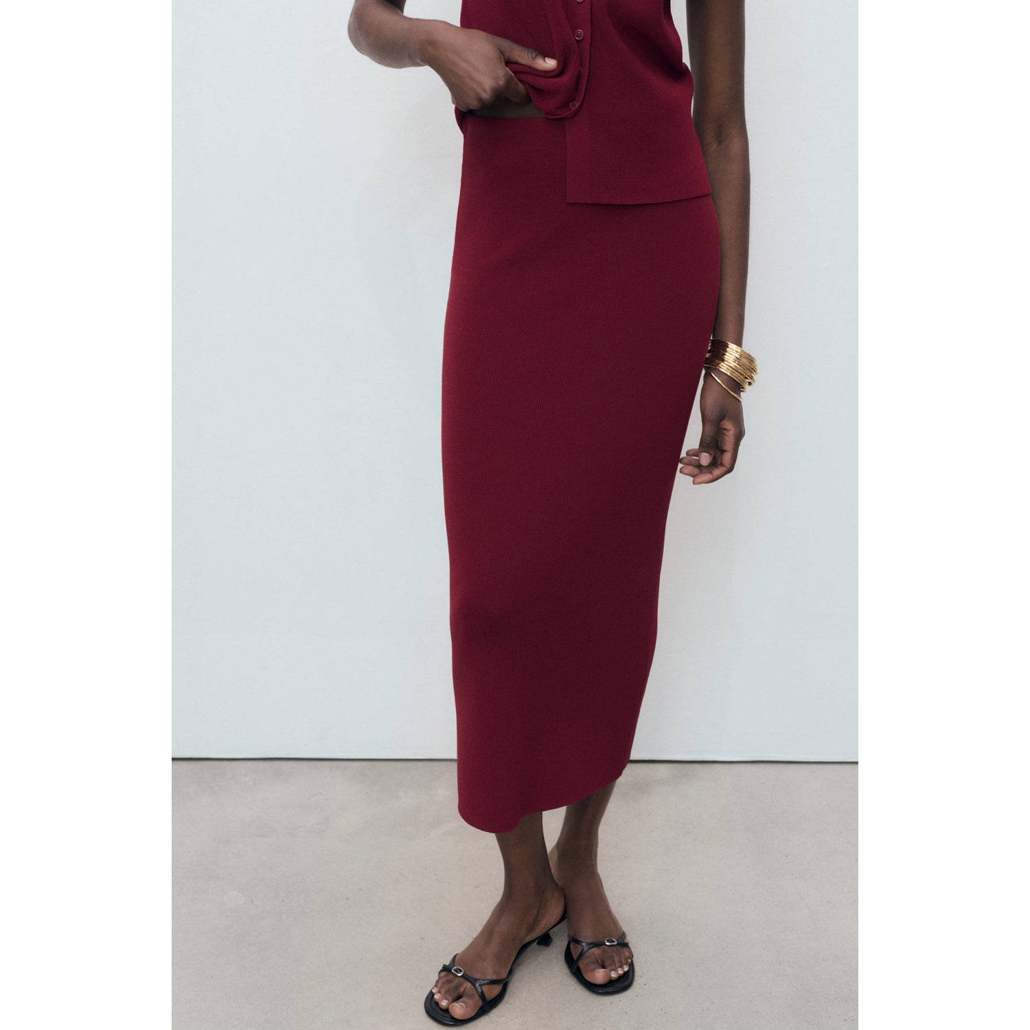 Mango midi rok donkerrood