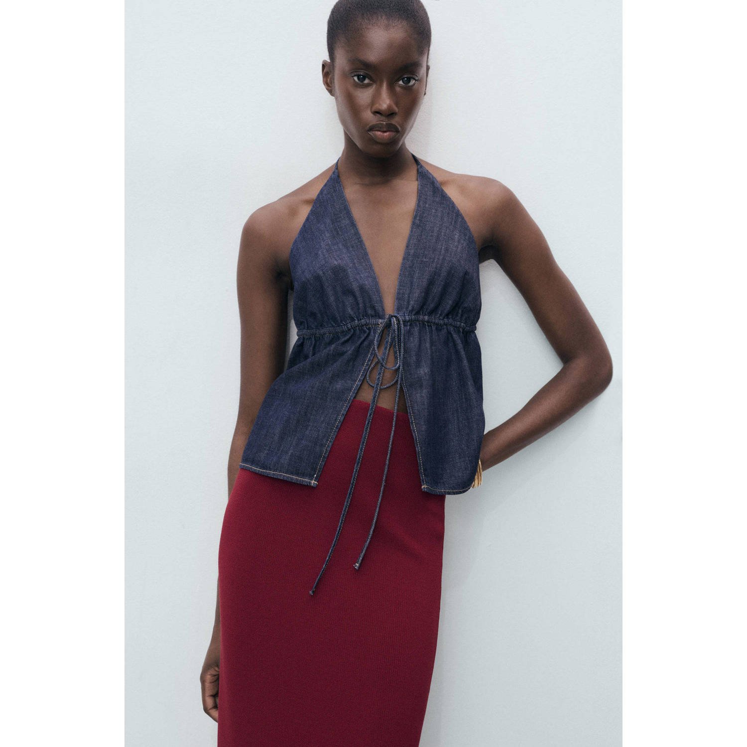 Mango midi rok donkerrood
