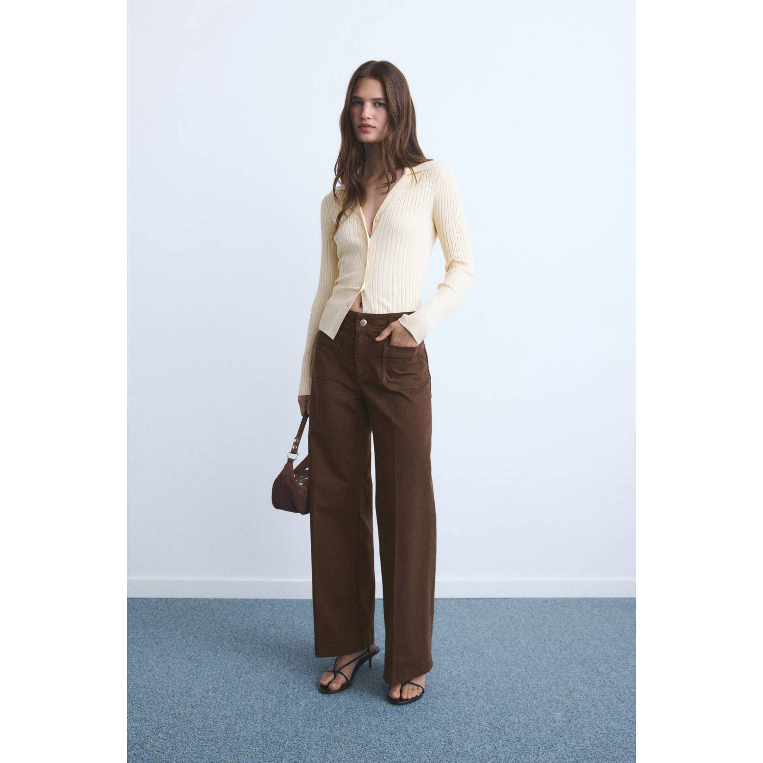 Mango high waist straight leg jeans donkerbruin