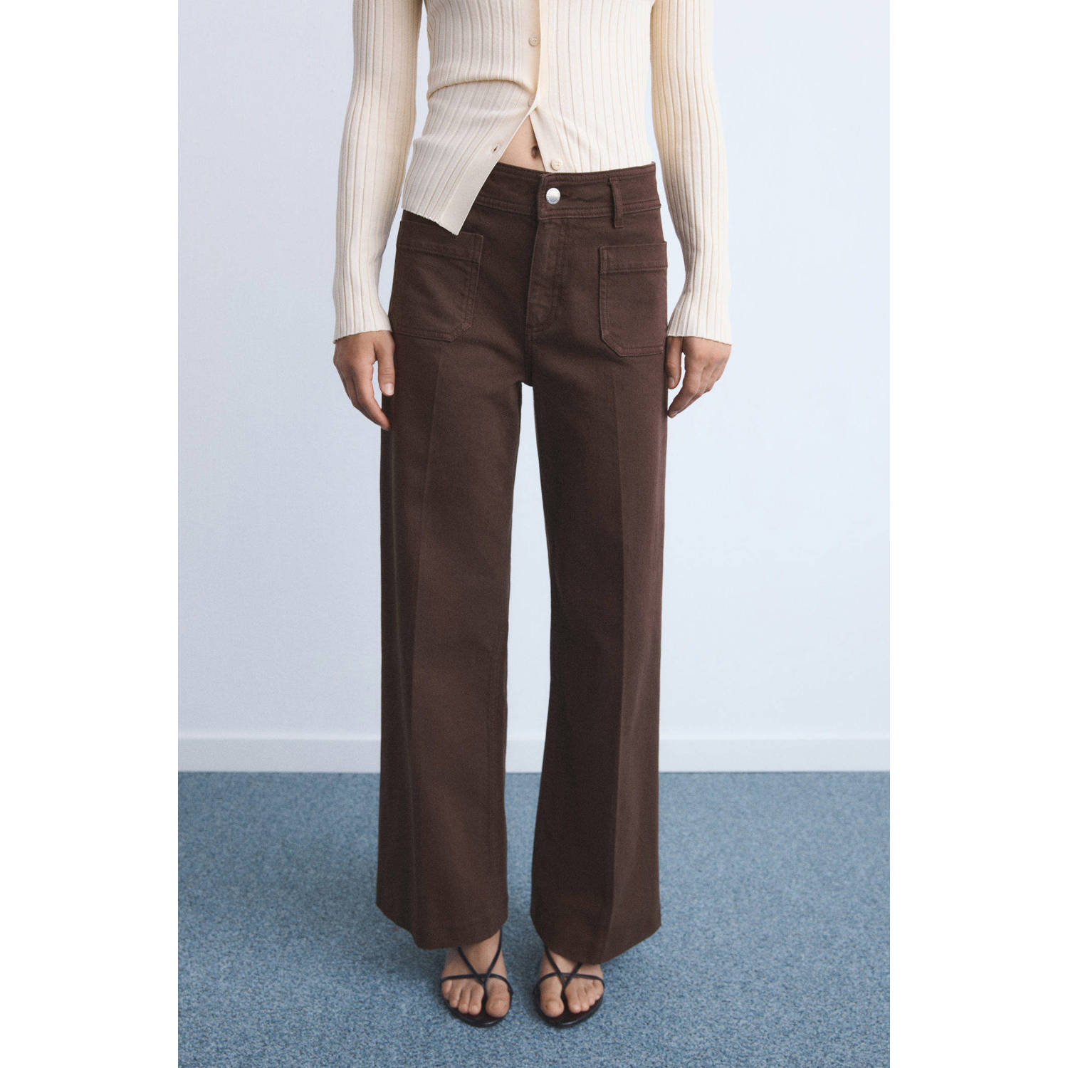 Mango high waist straight leg jeans donkerbruin