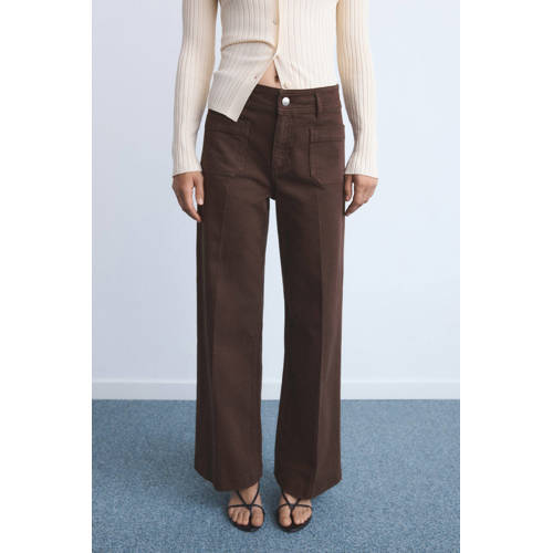 Mango high waist straight leg jeans donkerbruin afbeelding