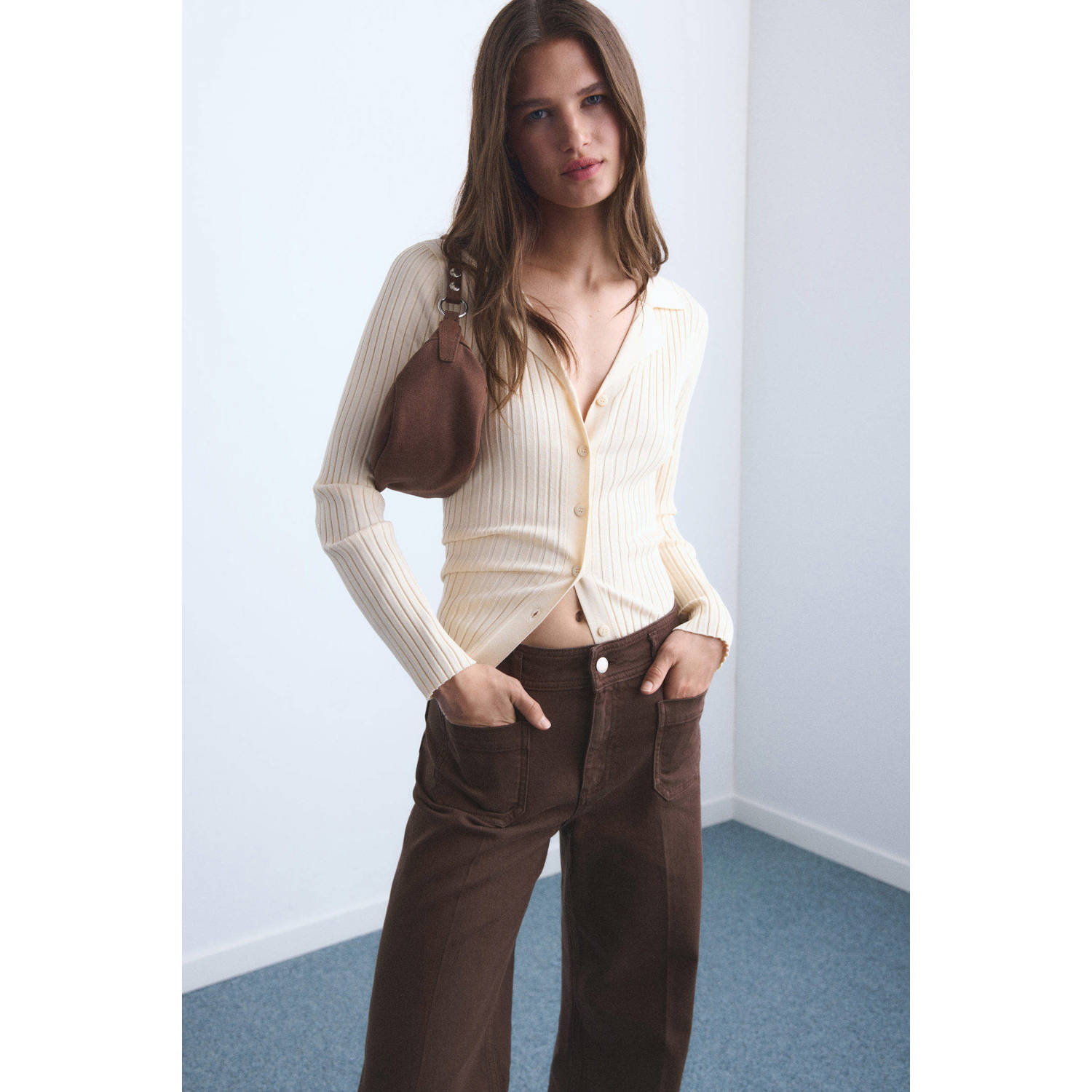 Mango high waist straight leg jeans donkerbruin