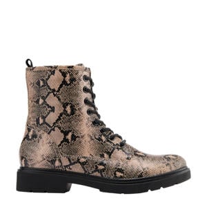 veterboots met slangenprint beige