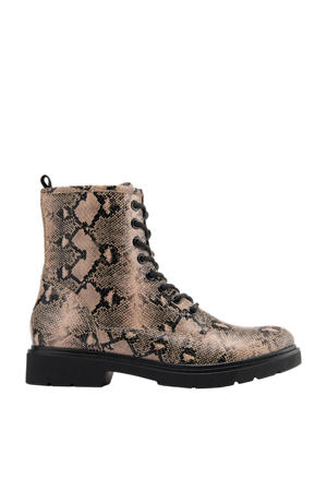 veterboots met slangenprint beige