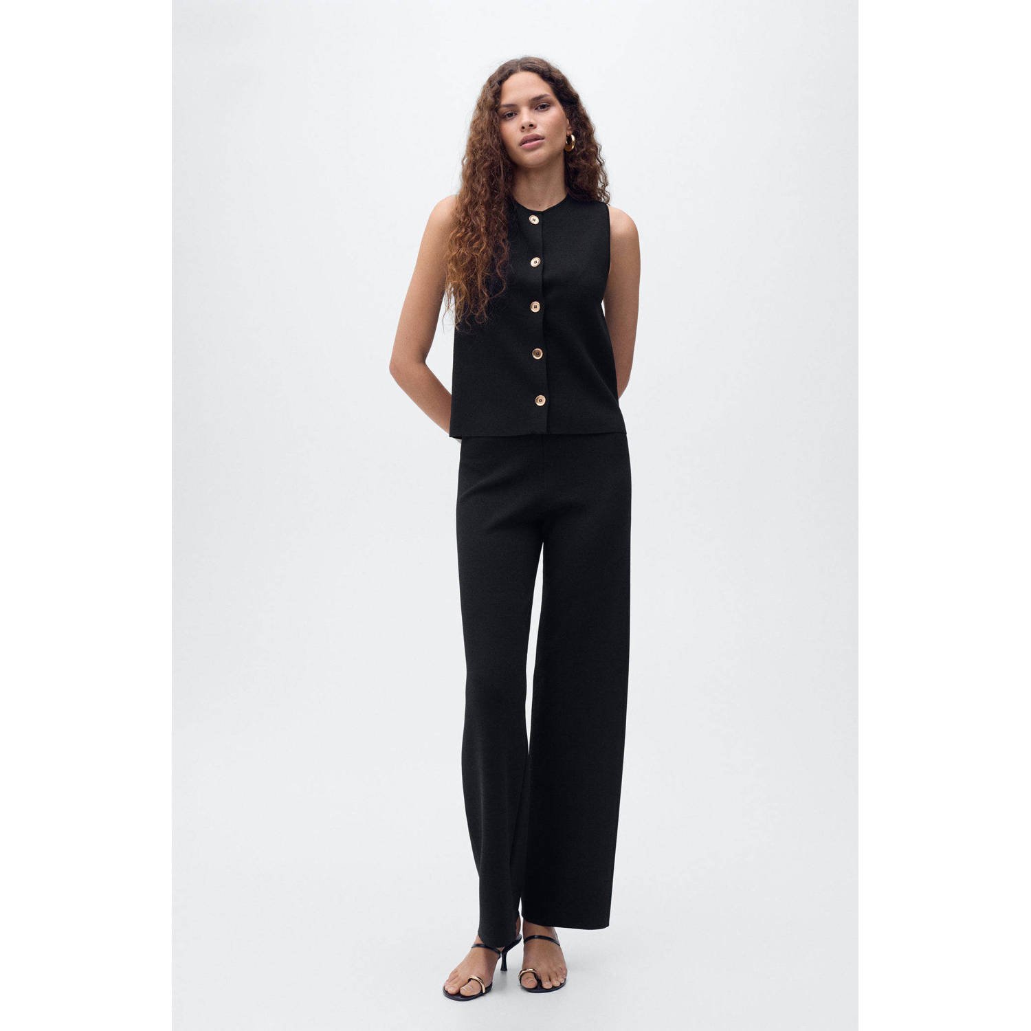 Mango wide leg regular waist broek zwart