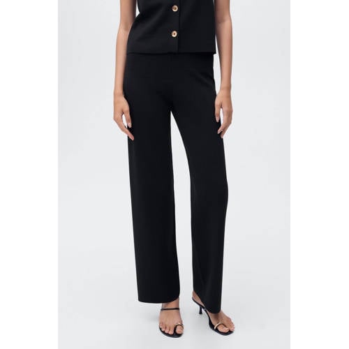 Mango wide leg regular waist broek zwart afbeelding