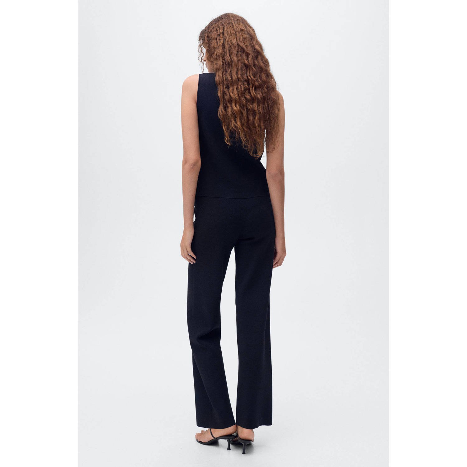 Mango wide leg regular waist broek zwart