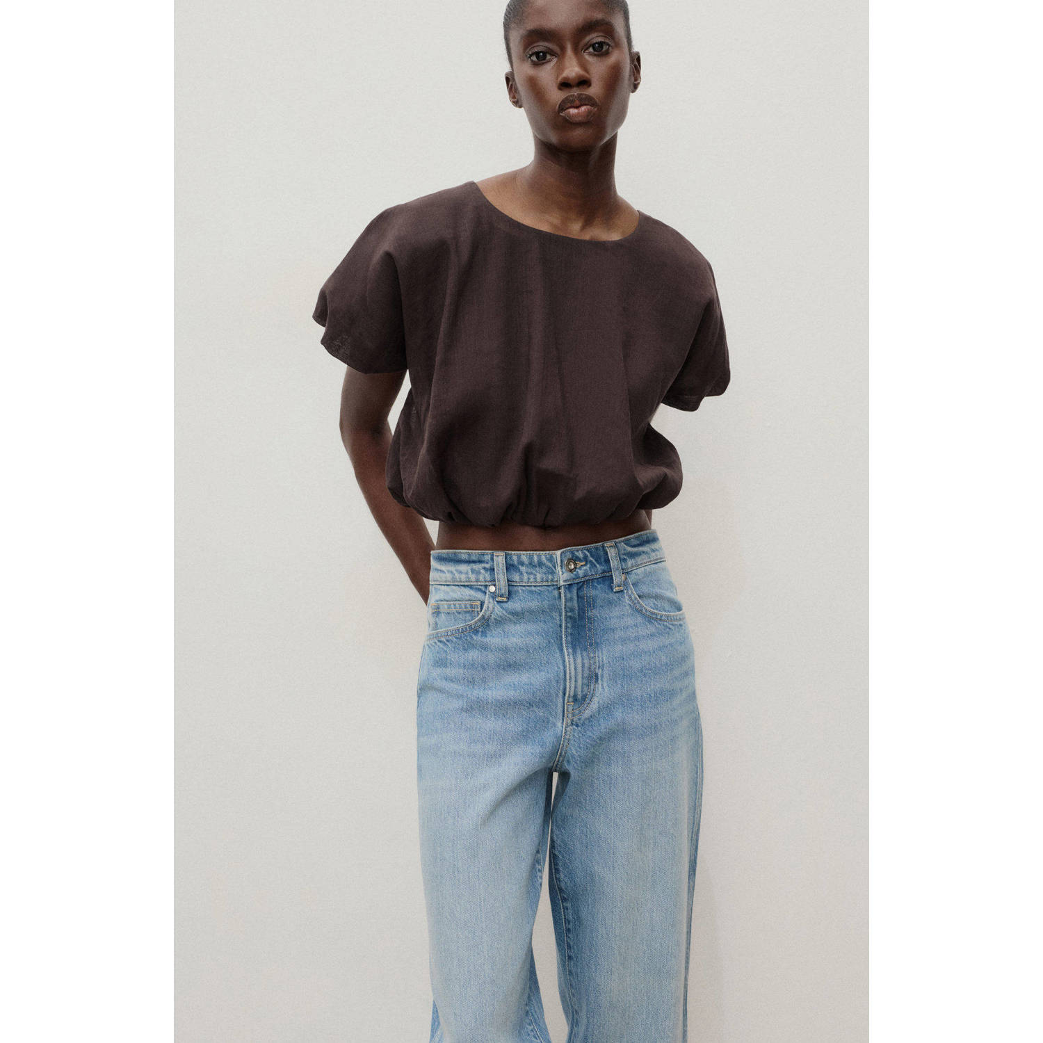 Mango high waist wide leg jeans lichtblauw