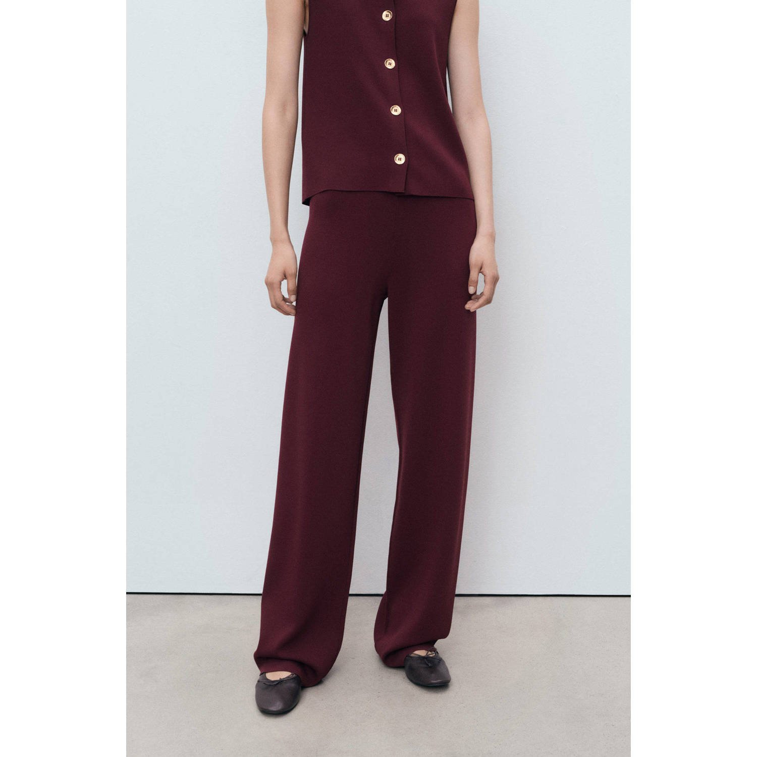 Mango wide leg regular waist broek donkerrood
