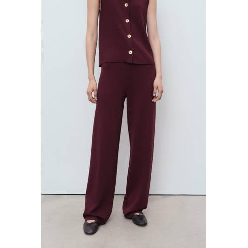 Mango wide leg regular waist broek donkerrood afbeelding