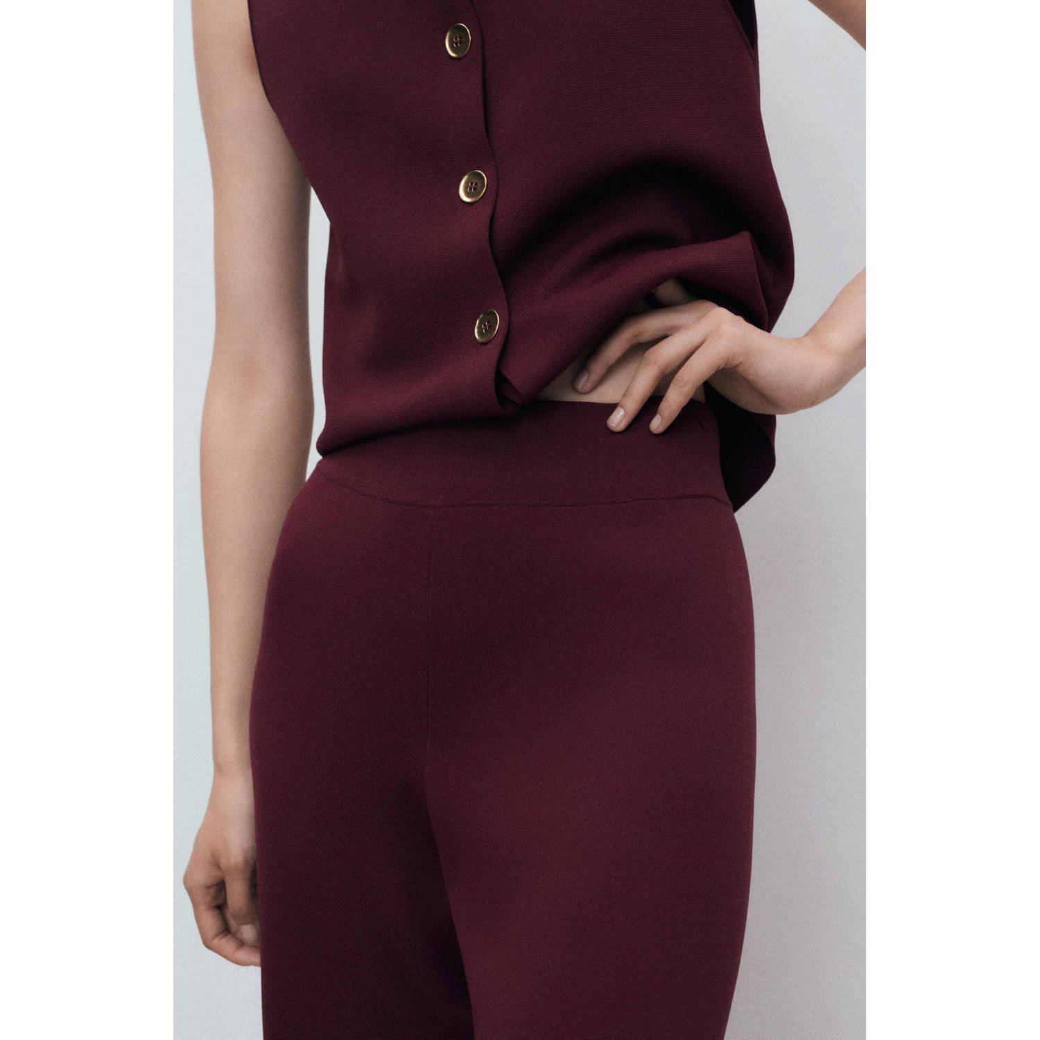 Mango wide leg regular waist broek donkerrood