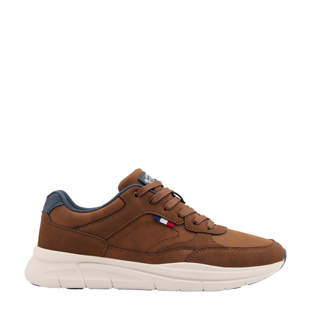 Cognackleurige heren Memphis One sneakers van imitatieleer met veters