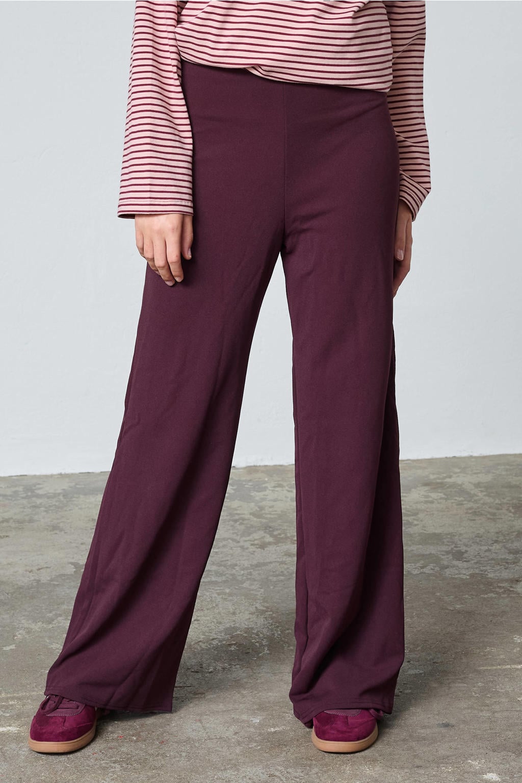 Donkerrode dames SisterS Point wide leg high waist palazzo broek met effen