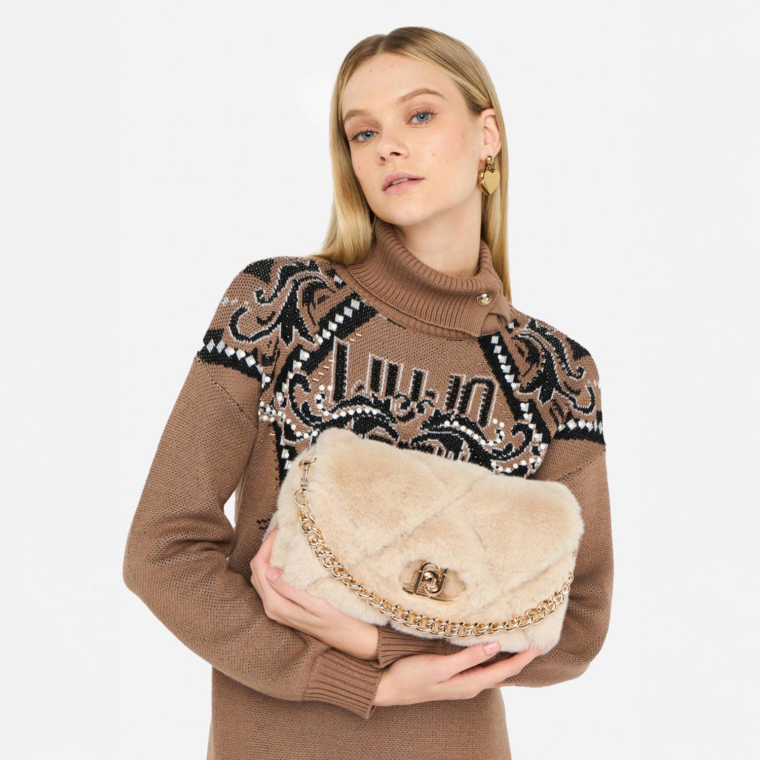Liu Jo schoudertas met imitatiebont Lapuffy beige
