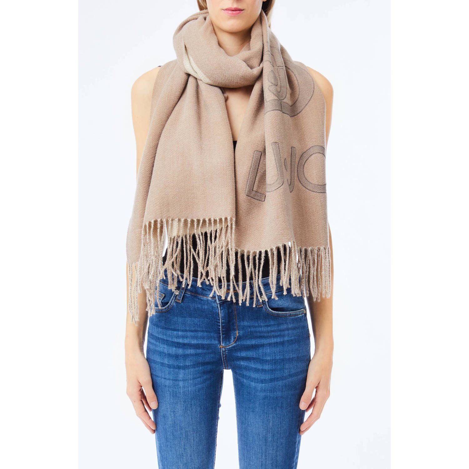 Liu Jo sjaal met franjes Monogram beige