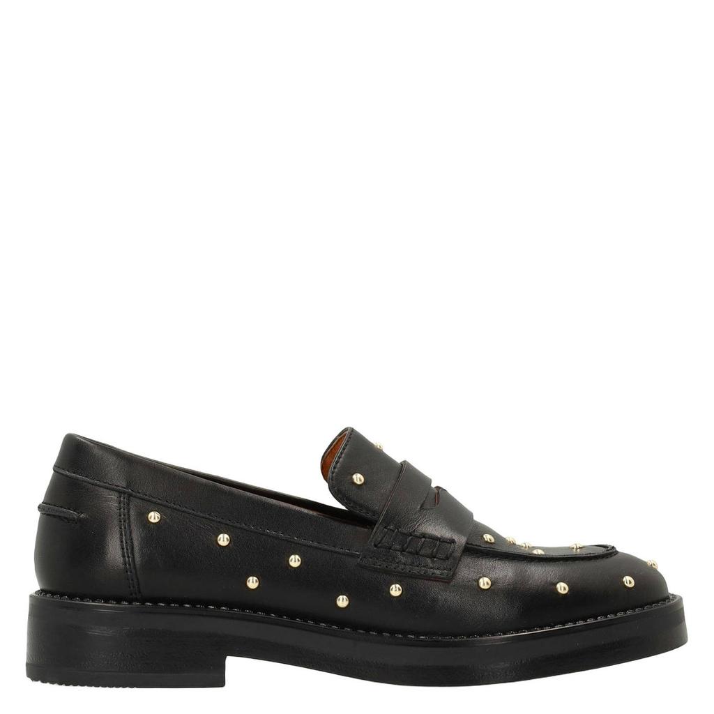 Zwarte dames Manfield leren loafers met studs