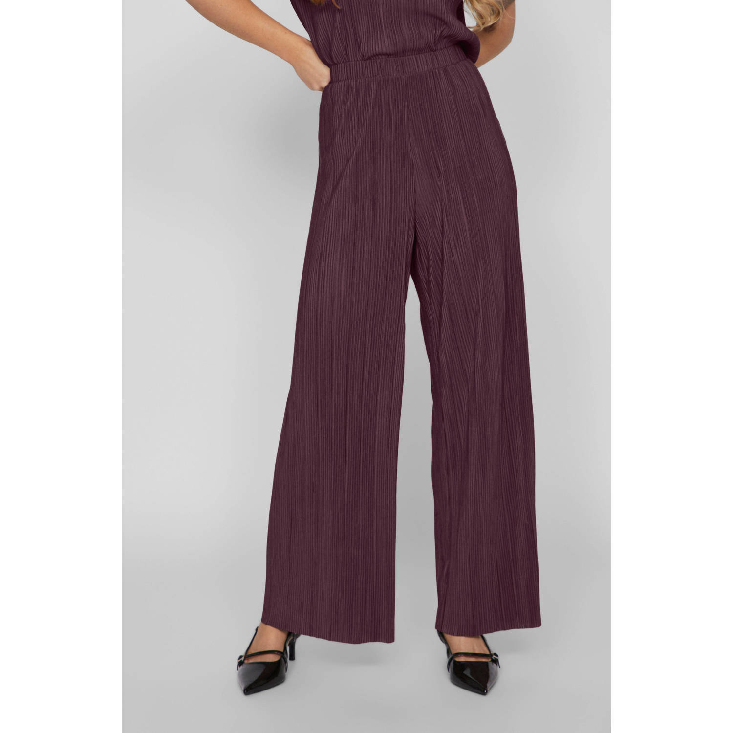 VILA high waist casual broek donkerrood