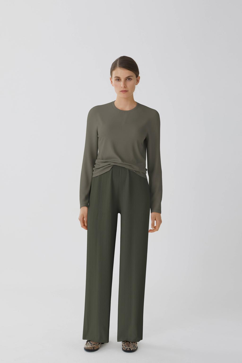 Donkergroene dames VILA high waist casual broek van polyester met loose fit, elastische tailleband en effen