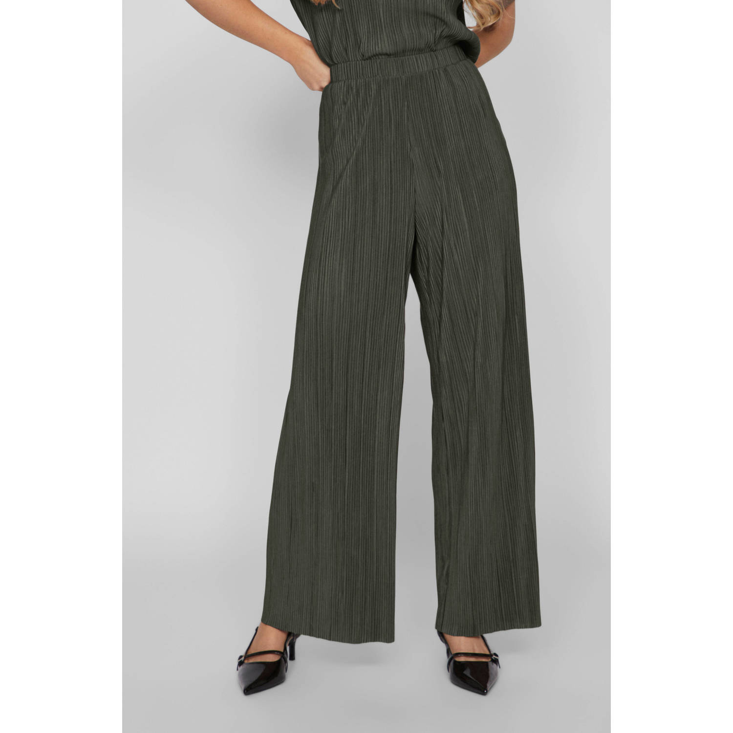 VILA high waist casual broek donkergroen