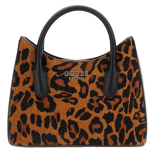 GUESS leren mini handtas Doitilla met panterprint bruin afbeelding