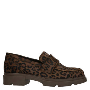 leren loafers met ponyhair donkerbruin/zwart