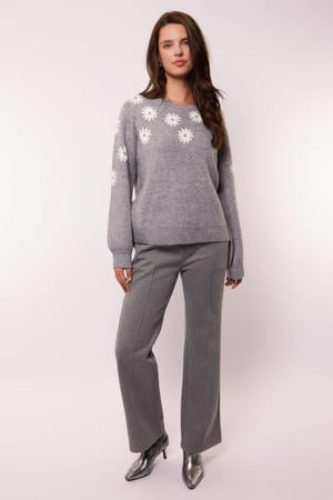 wide leg regular waist casual broek grijs melange