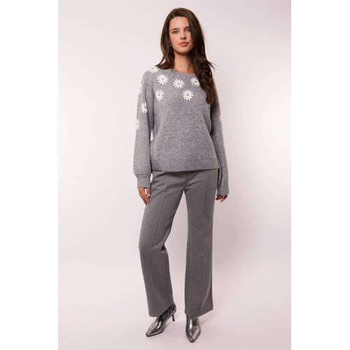 G-maxx wide leg regular waist casual broek grijs melange afbeelding