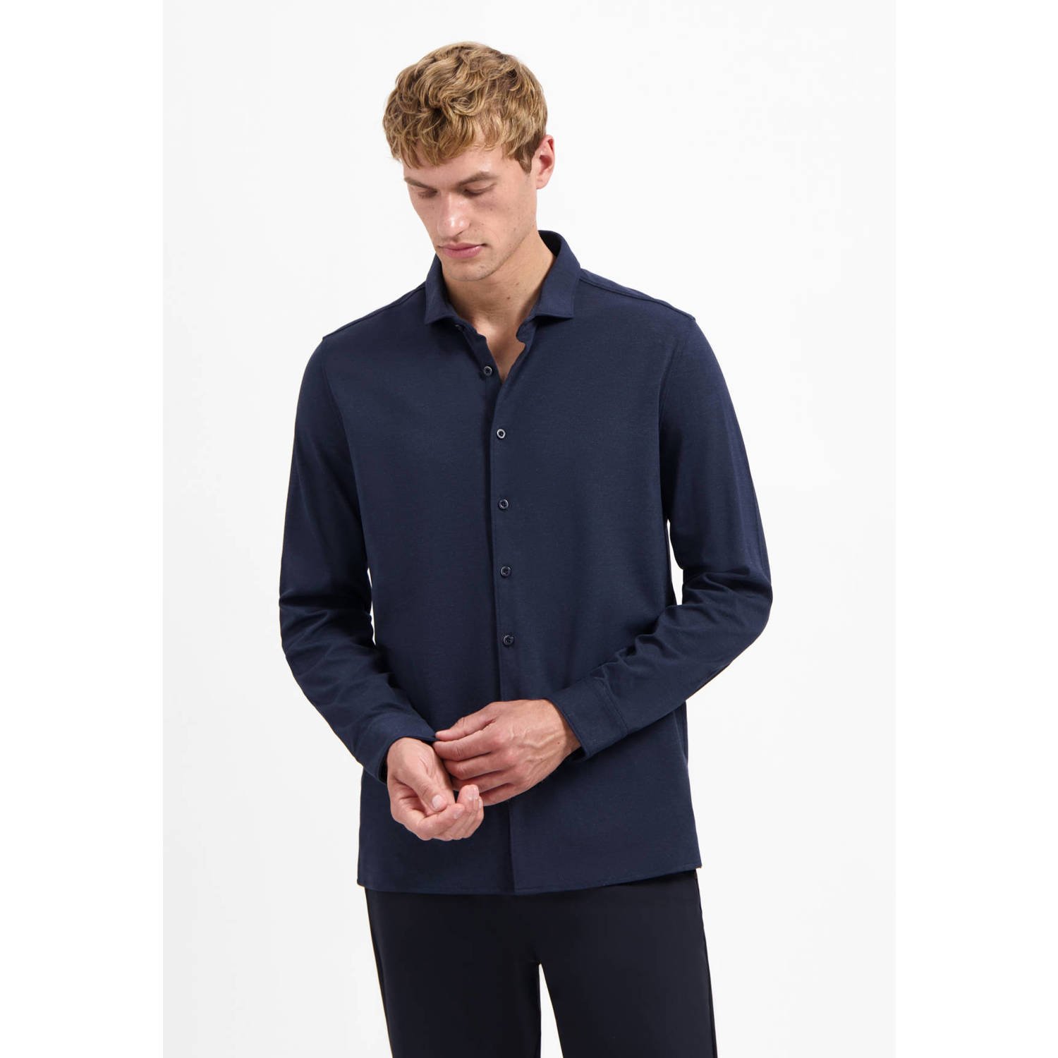 No Excess jersey casual overhemd donkerblauw