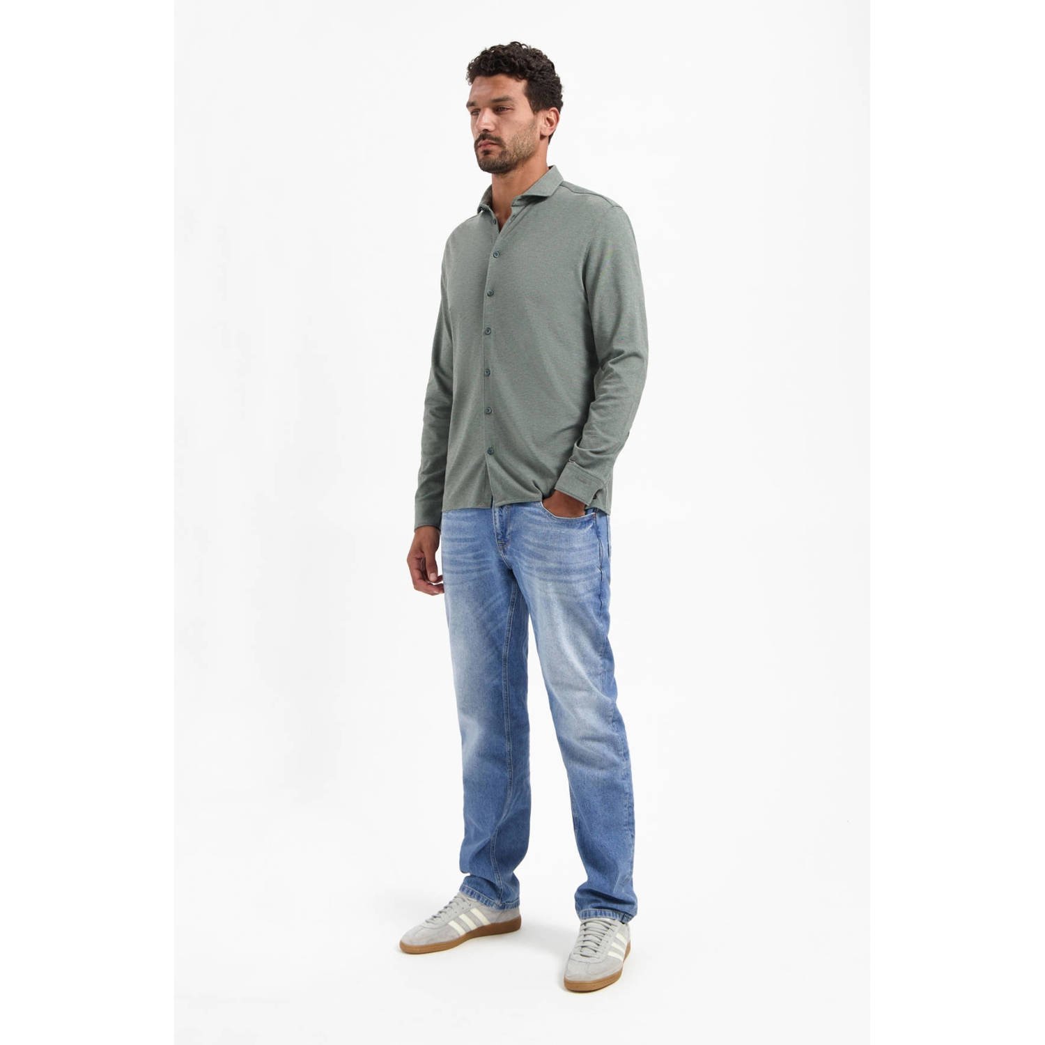 No Excess jersey casual overhemd grijsgroen