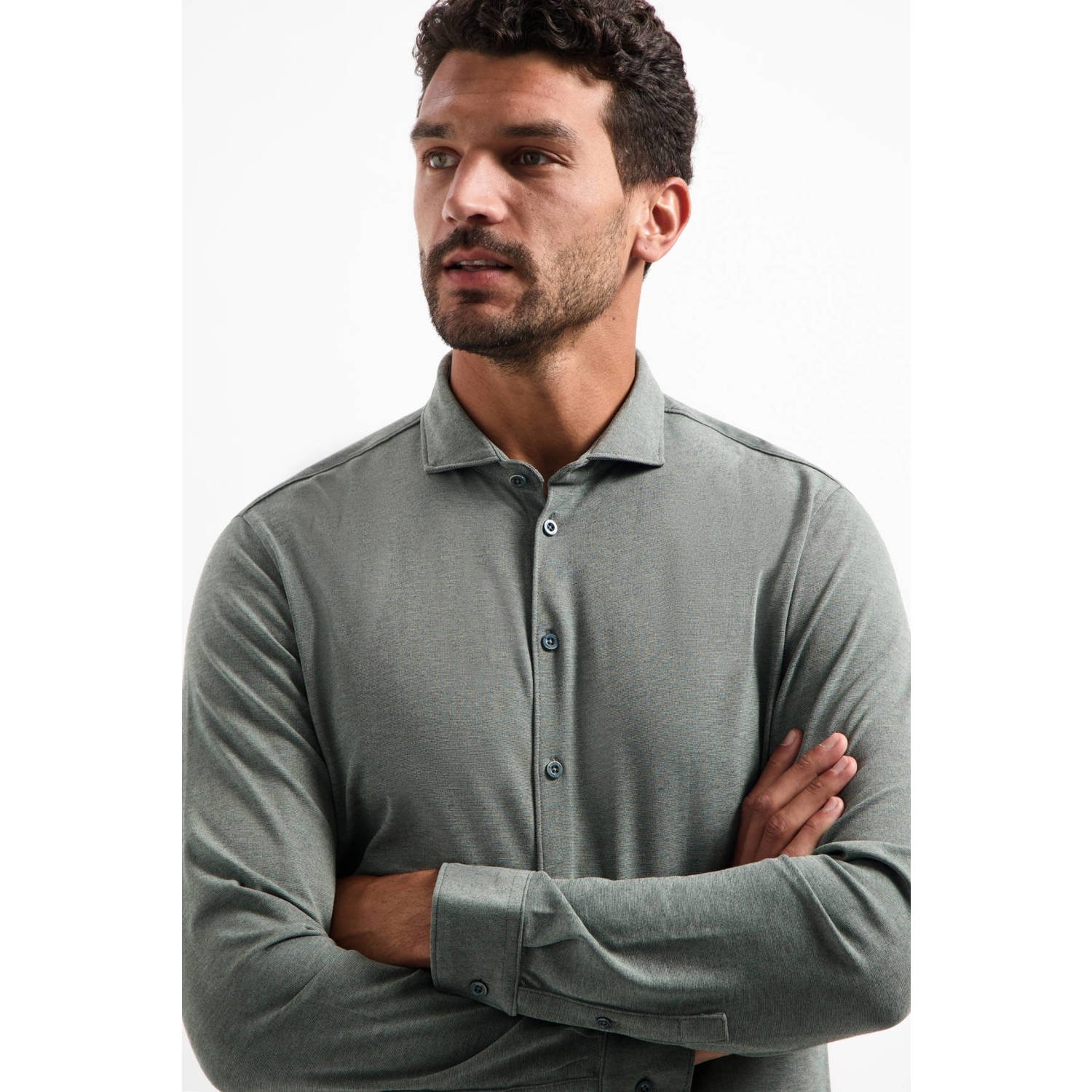 No Excess jersey casual overhemd grijsgroen