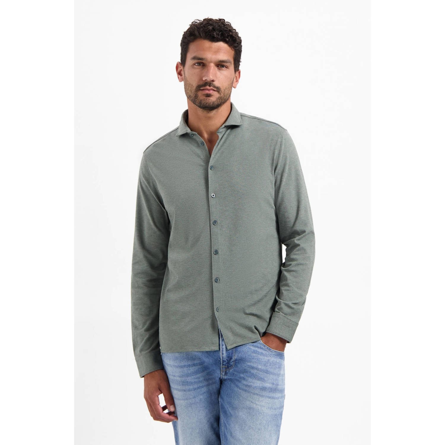 No Excess jersey casual overhemd grijsgroen