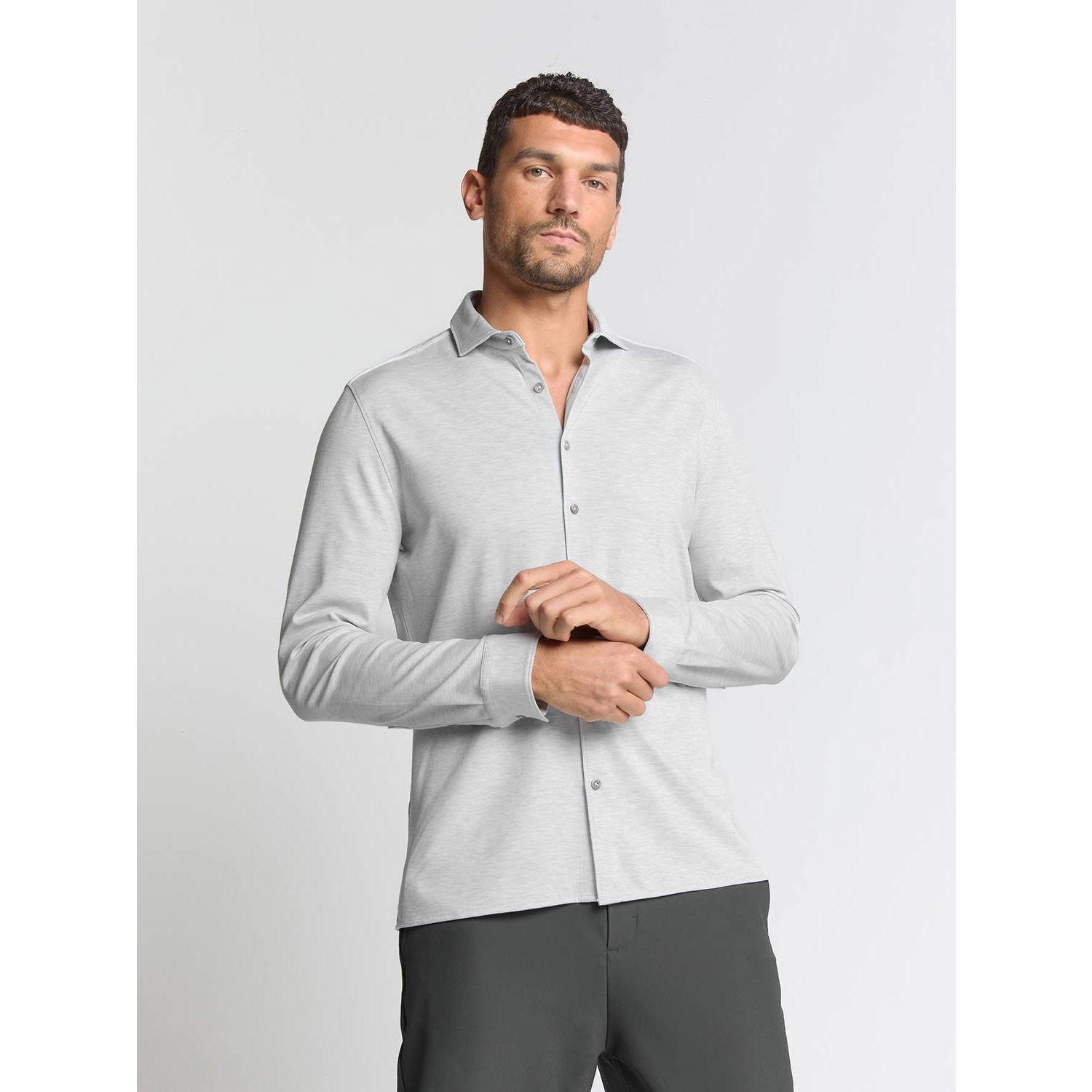No Excess jersey casual overhemd lichtgrijs