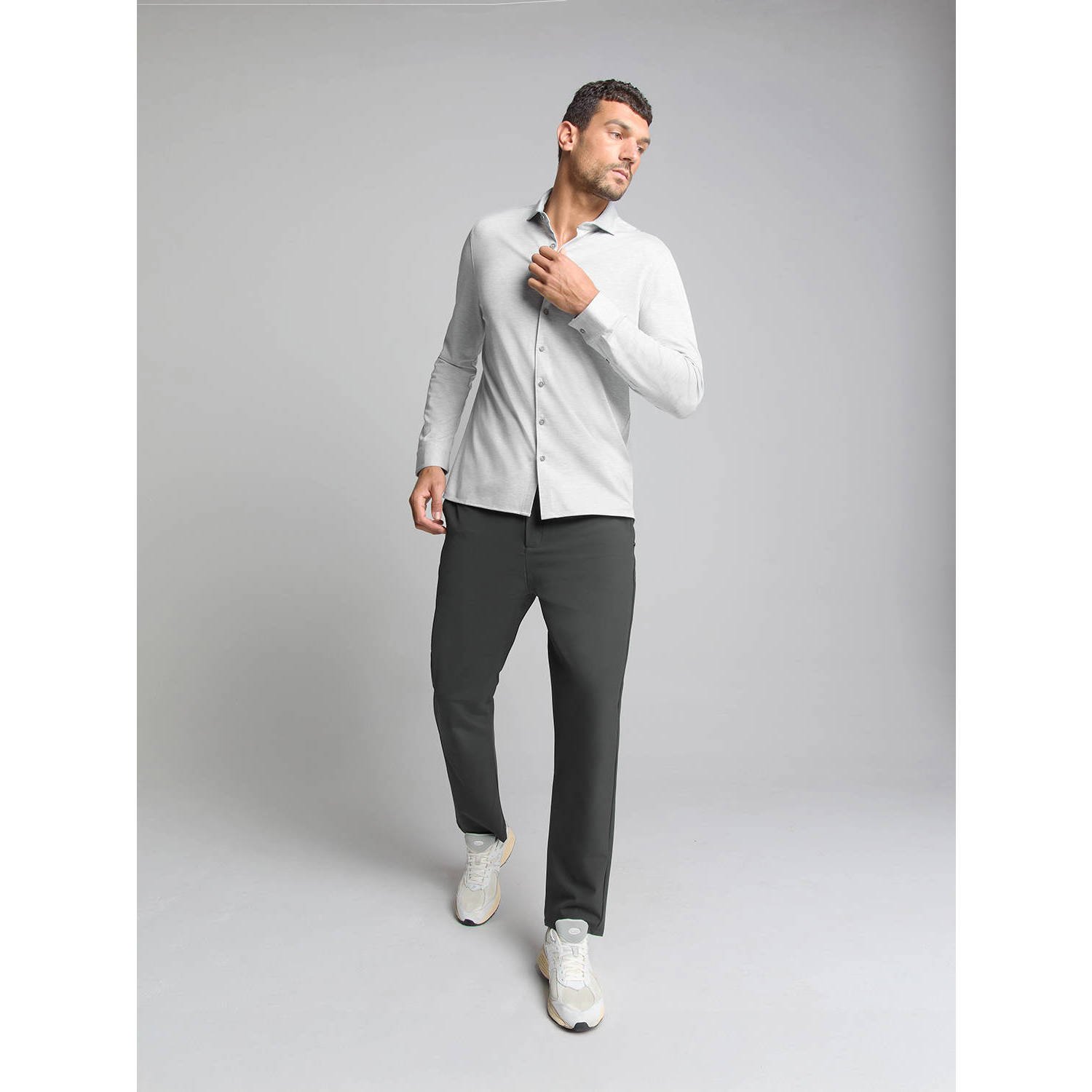 No Excess jersey casual overhemd lichtgrijs