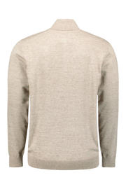 thumbnail: Beige heren No Excess pullover fijn gebreid van katoen met effen, lange mouwen en halve rits