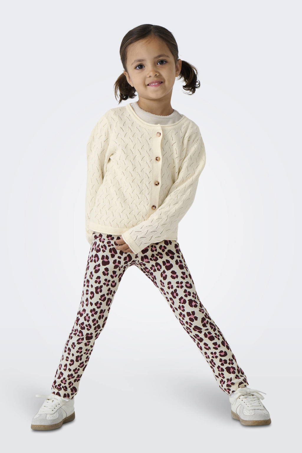 Beige en paarse meisjes KIDS ONLY MINI legging van stretchkatoen met super skinny fit, elastische tailleband en dierenprint