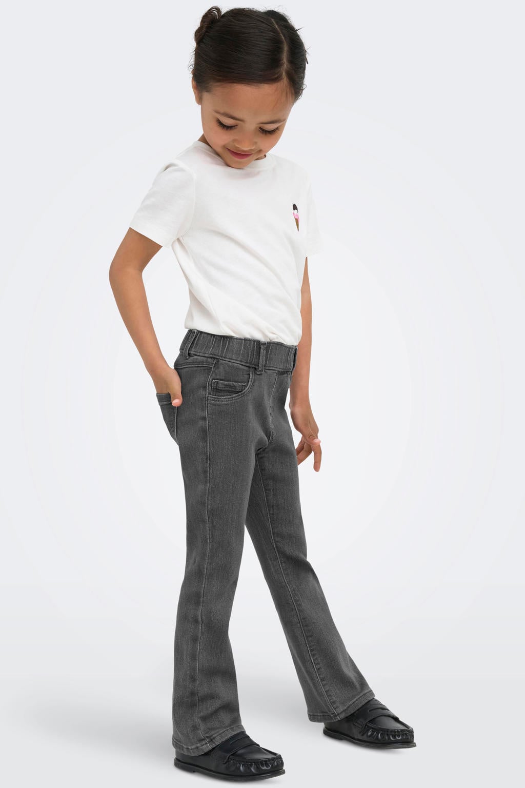 Grey denim meisjes KIDS ONLY MINI flared jeans van viscose met regular waist en effen