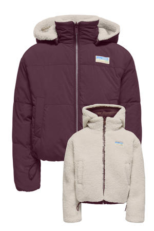 reversible gewatteerde winterjas donkerrood/ecru