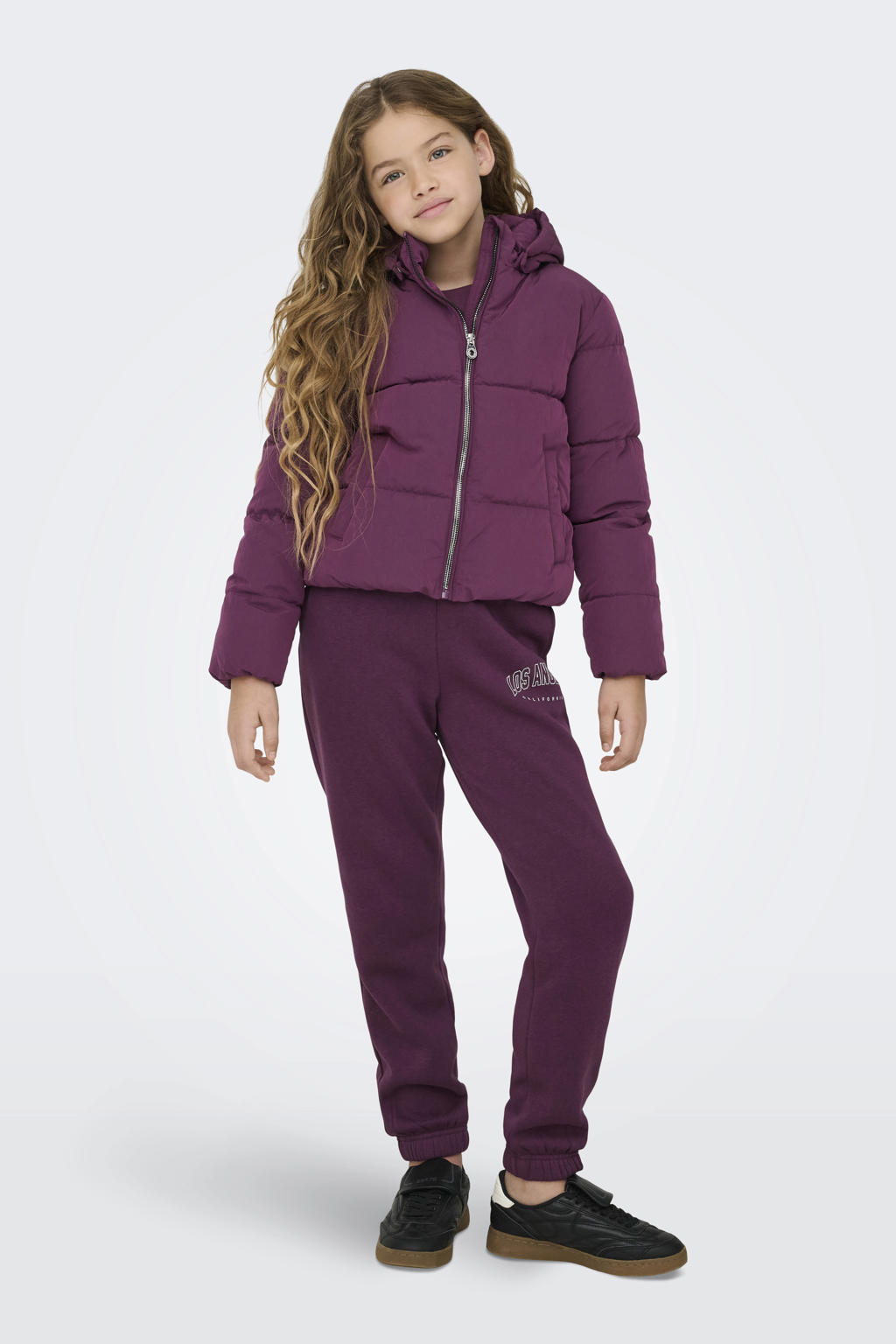 Paarse meisjes KIDS ONLY GIRL gewatteerde jas van polyester met lange mouwen, opstaande kraag en ritssluiting