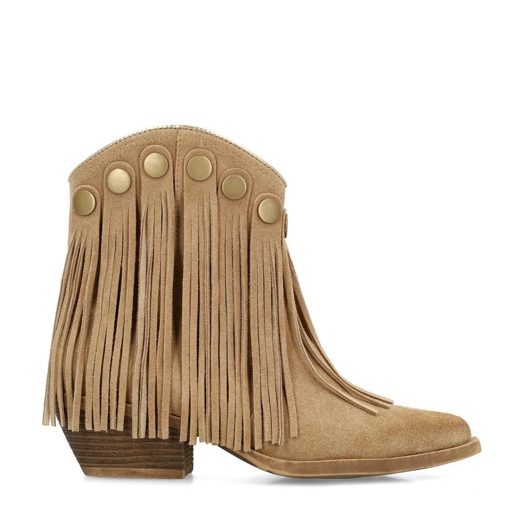 Beige dames Sacha suède cowboylaarzen met ritssluiting