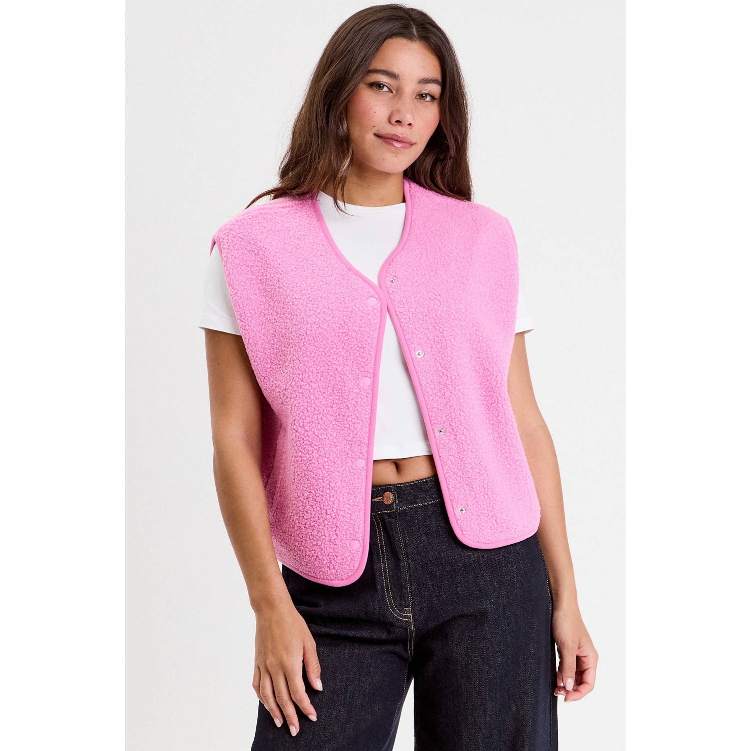 Cache teddy gilet roze