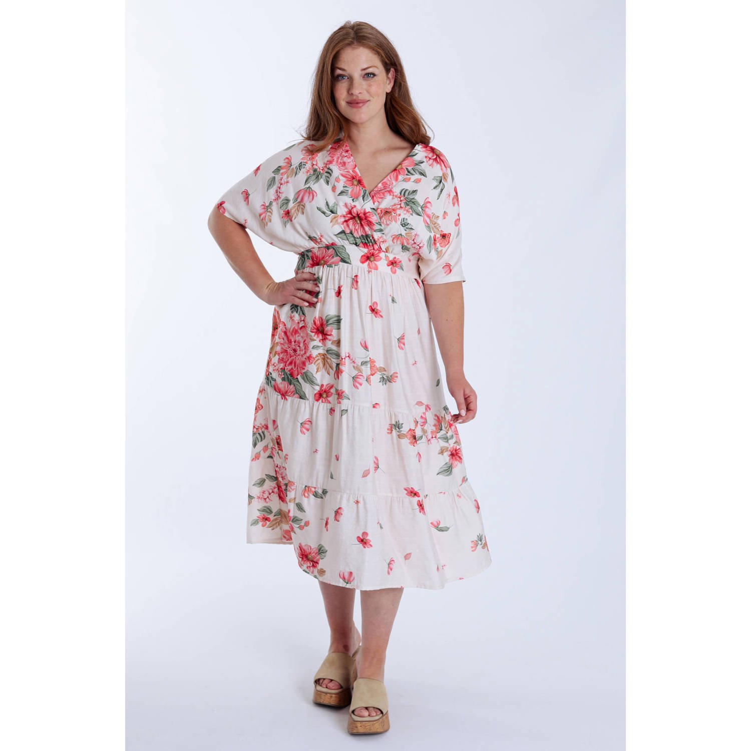 Paprika midi jurk ecru